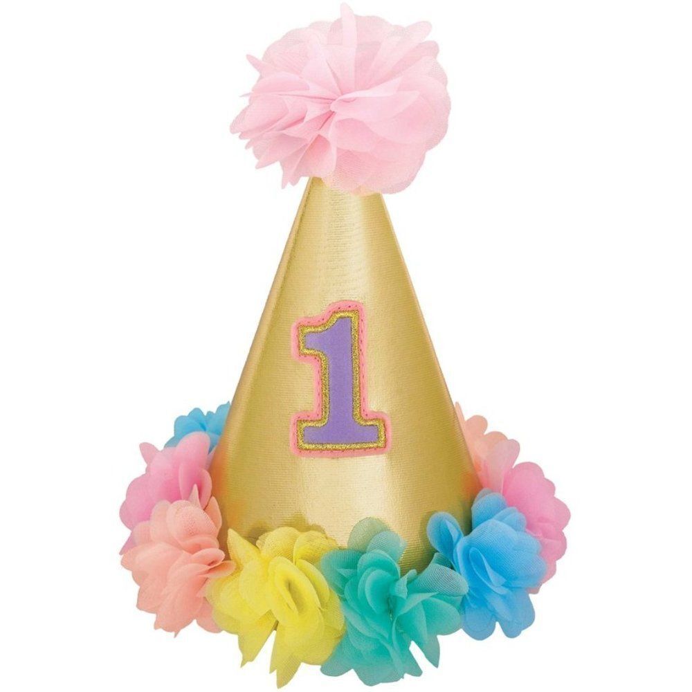 Deluxe 1st Birthday Multicolor Cone Hat 1 Pack